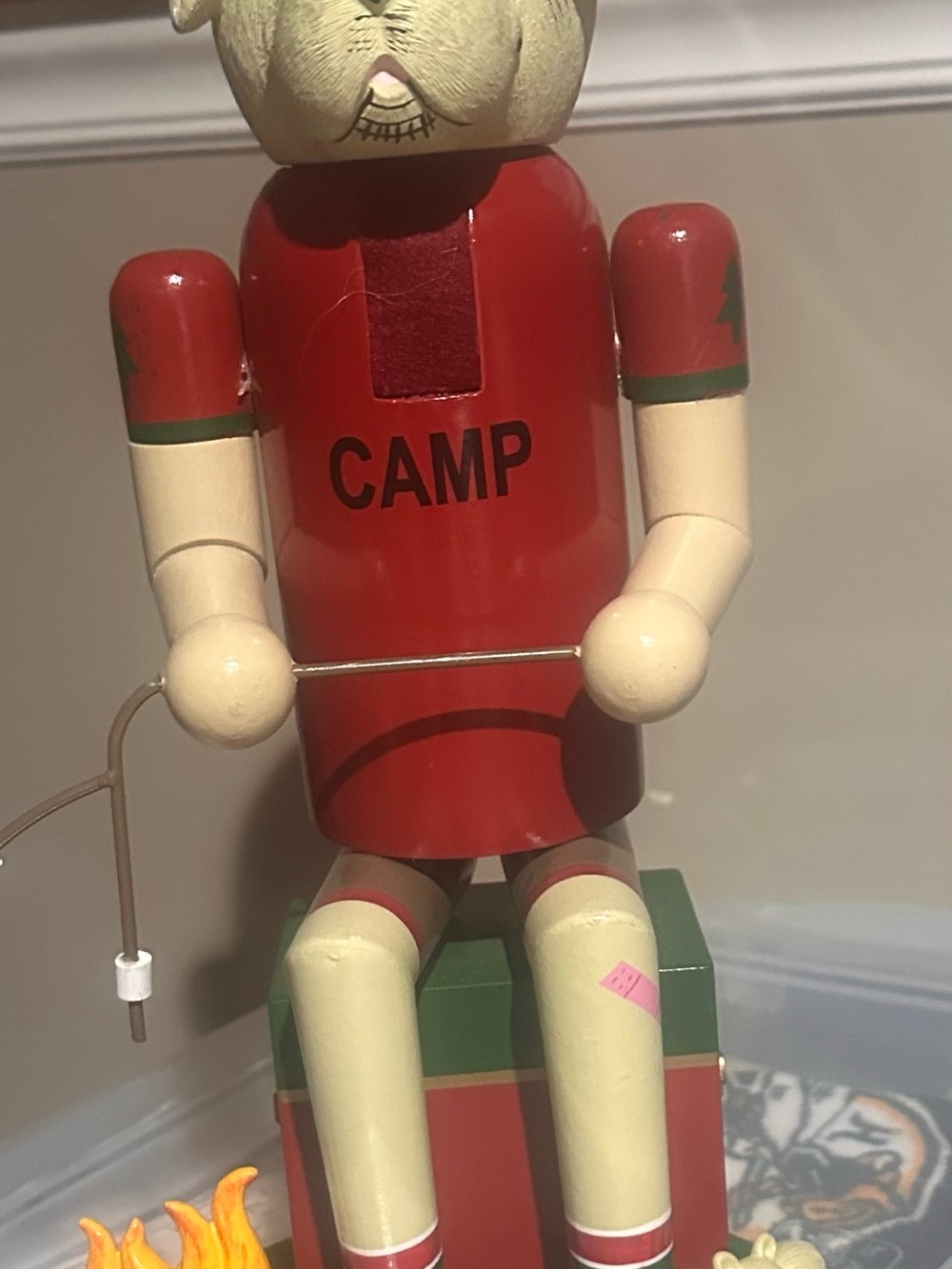 VTG Wooden Dog Nutcracker Camping Camp Fire Marshmallows Squirrel Christmas 15.5